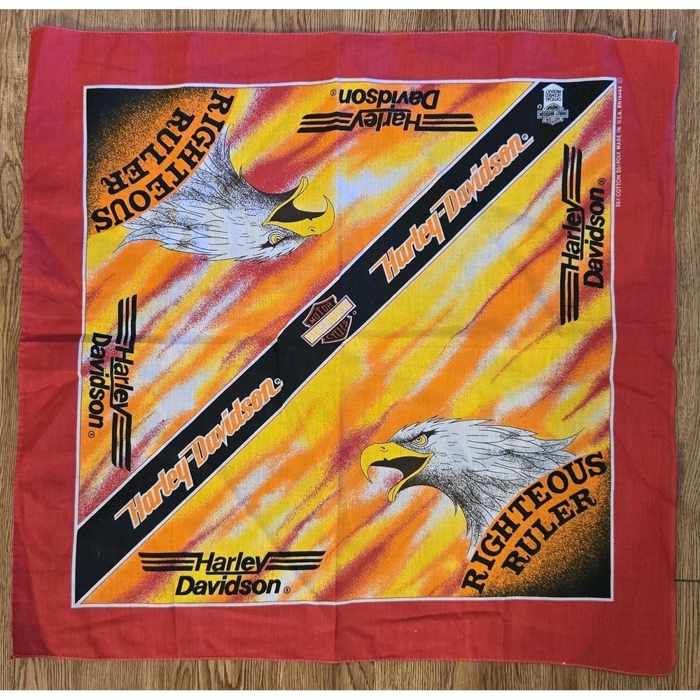 Vintage Harley Davidson Righteous Ruler Eagle Bandana USA 22"x22" Official Biker